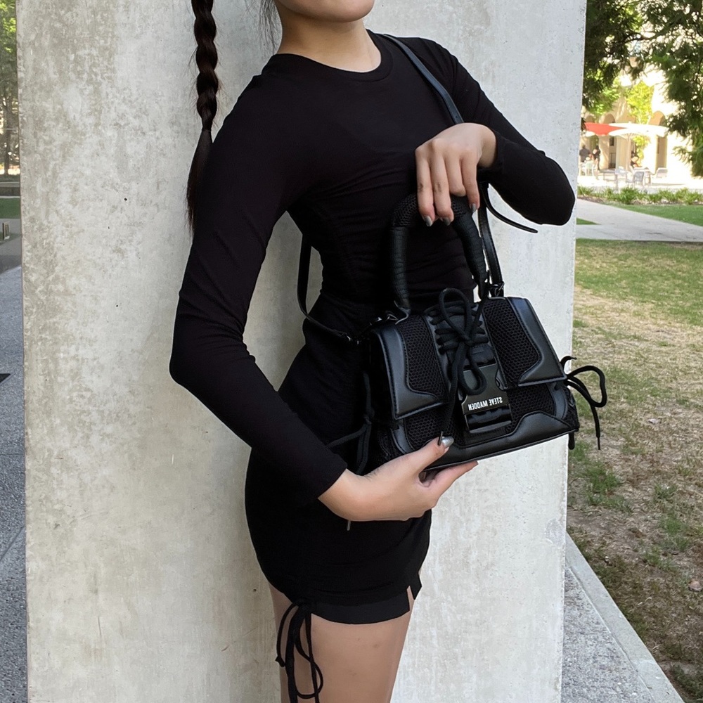 STEVE MADDEN BLACK LONGSLEEVE BODYCON MINI DRESS
